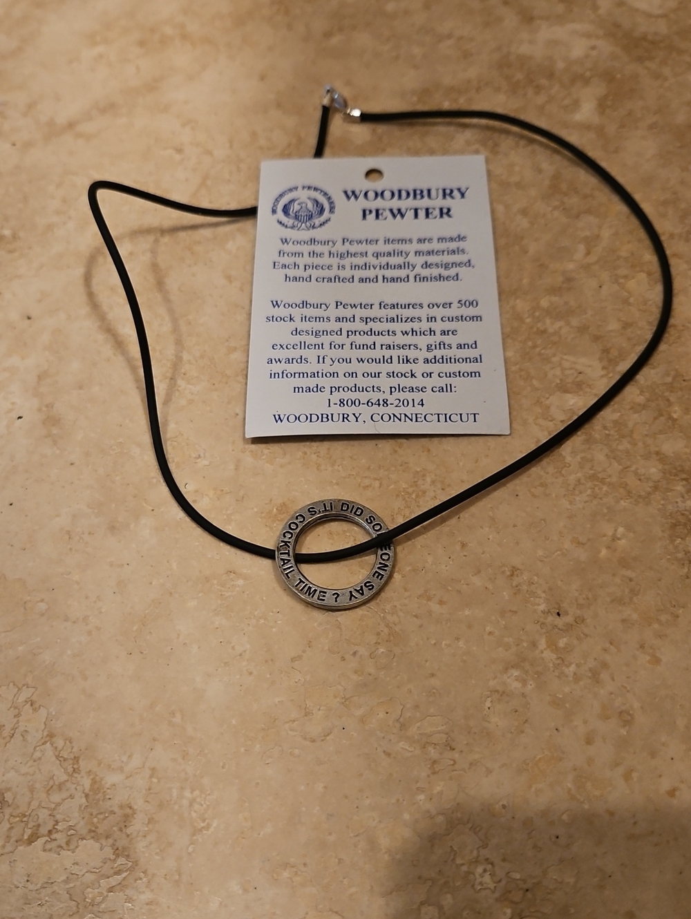 NEW Black Cord Necklace with Pewter Circle Pendant
